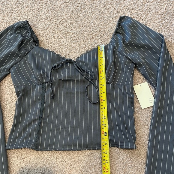 PIE IN THE SKY Gray Pinstripe Long Sleeve Crop Top - Picture 9 of 9